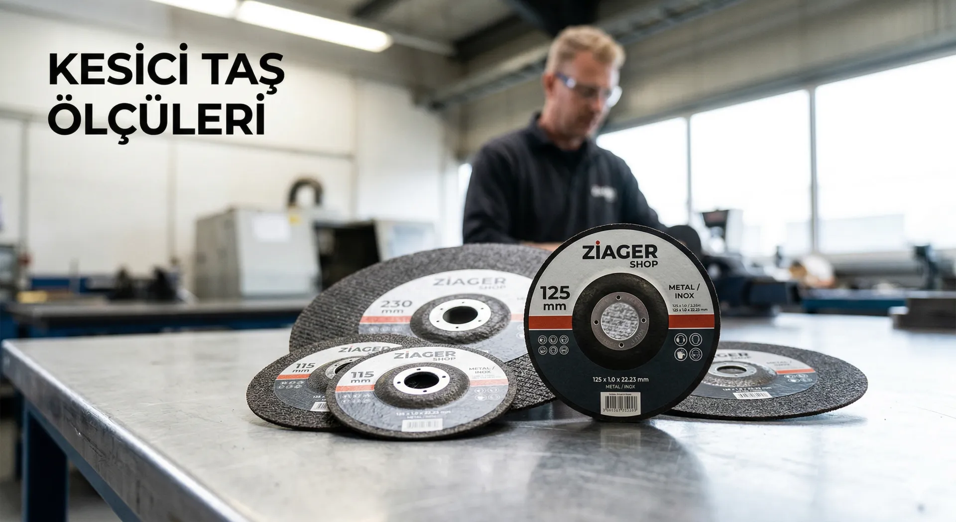 Farklı ebatlardaki endüstriyel kesici taş ölçüleri ve avuç taşlama diskleri.